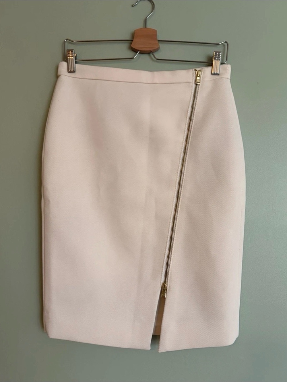 J.Crew Ivory Asymmetrical Gold Zip Pencil Skirt NWOT Cream Office Quiet Luxury 4